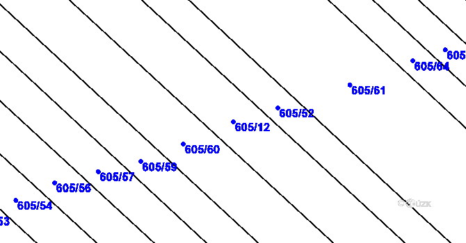 Parcela st. 605/12 v KÚ Chuchelná, Katastrální mapa