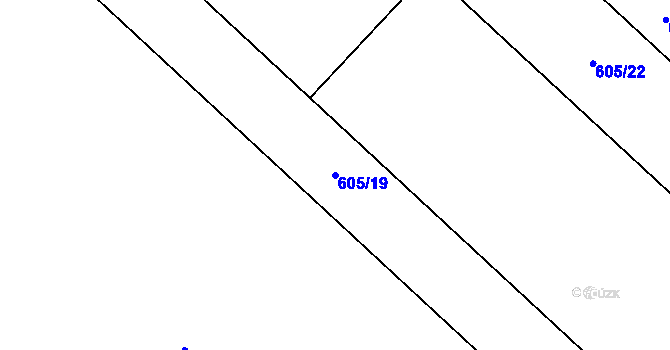 Parcela st. 605/19 v KÚ Chuchelná, Katastrální mapa