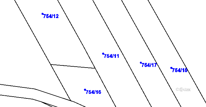 Parcela st. 754/11 v KÚ Chuchelná, Katastrální mapa