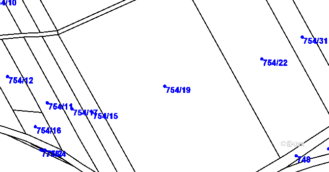 Parcela st. 754/19 v KÚ Chuchelná, Katastrální mapa