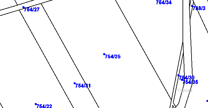 Parcela st. 754/25 v KÚ Chuchelná, Katastrální mapa