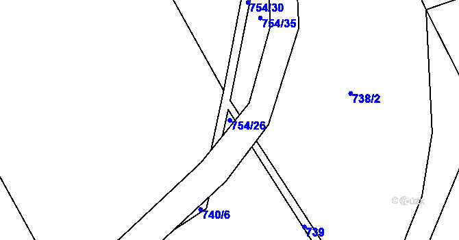 Parcela st. 754/26 v KÚ Chuchelná, Katastrální mapa