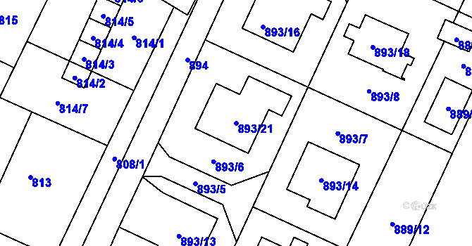 Parcela st. 893/21 v KÚ Chuchelná, Katastrální mapa