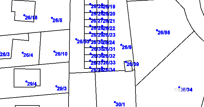 Parcela st. 26/32 v KÚ Chuchelná, Katastrální mapa
