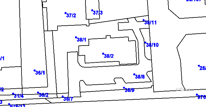 Parcela st. 38/2 v KÚ Chuchelná, Katastrální mapa