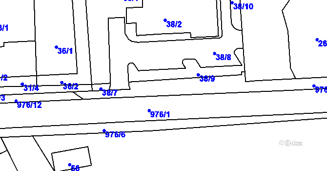 Parcela st. 38/3 v KÚ Chuchelná, Katastrální mapa