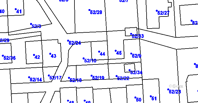 Parcela st. 44 v KÚ Chuchelná, Katastrální mapa