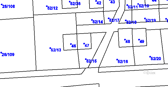 Parcela st. 47 v KÚ Chuchelná, Katastrální mapa