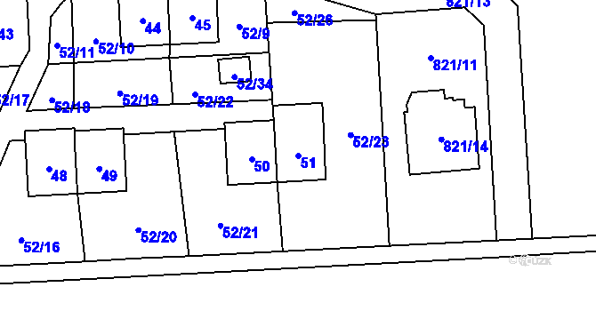 Parcela st. 51 v KÚ Chuchelná, Katastrální mapa