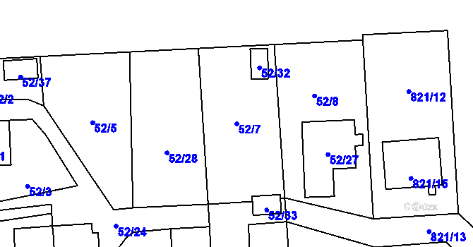 Parcela st. 52/7 v KÚ Chuchelná, Katastrální mapa