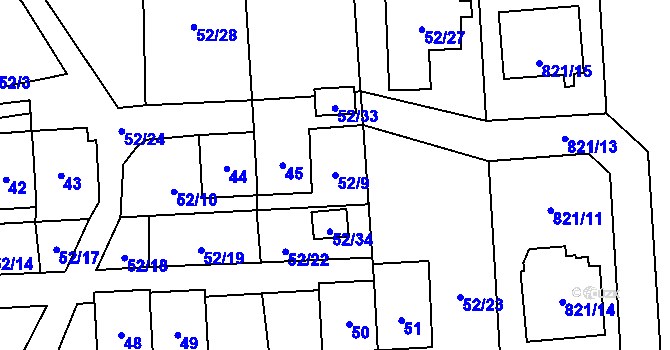 Parcela st. 52/9 v KÚ Chuchelná, Katastrální mapa