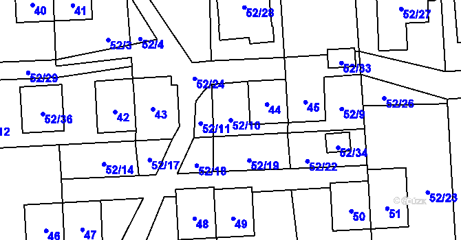 Parcela st. 52/10 v KÚ Chuchelná, Katastrální mapa
