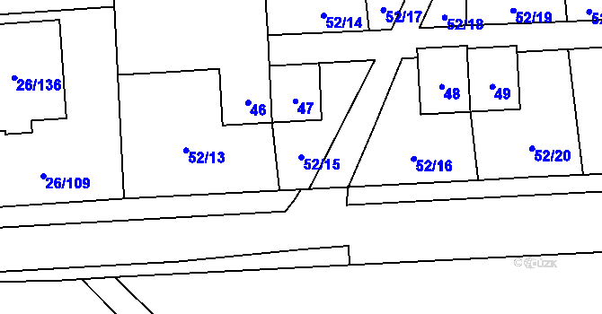 Parcela st. 52/15 v KÚ Chuchelná, Katastrální mapa