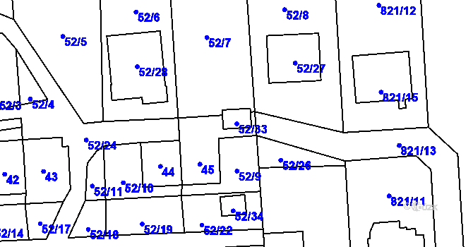 Parcela st. 52/33 v KÚ Chuchelná, Katastrální mapa