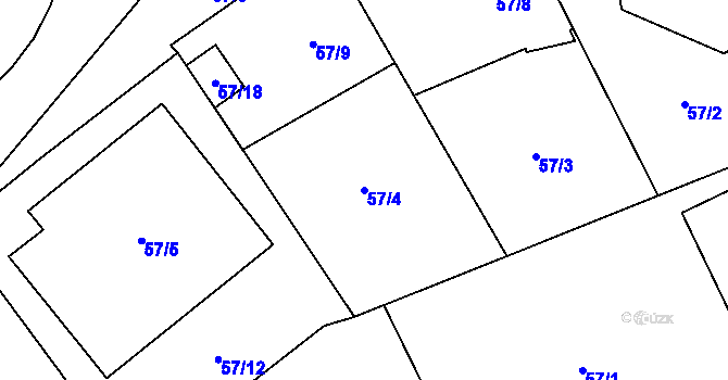 Parcela st. 57/4 v KÚ Chuchelná, Katastrální mapa