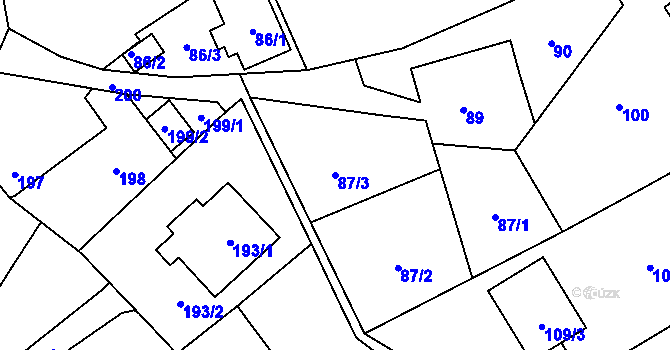 Parcela st. 87/3 v KÚ Chuchelná, Katastrální mapa