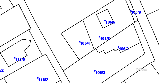 Parcela st. 105/4 v KÚ Chuchelná, Katastrální mapa