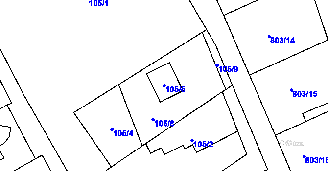 Parcela st. 105/5 v KÚ Chuchelná, Katastrální mapa