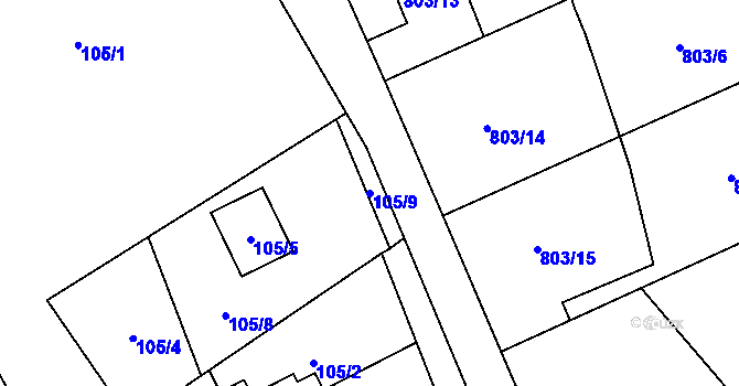 Parcela st. 105/9 v KÚ Chuchelná, Katastrální mapa