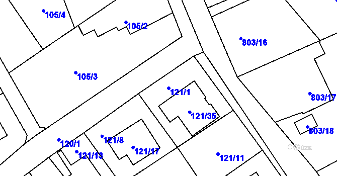 Parcela st. 121/1 v KÚ Chuchelná, Katastrální mapa