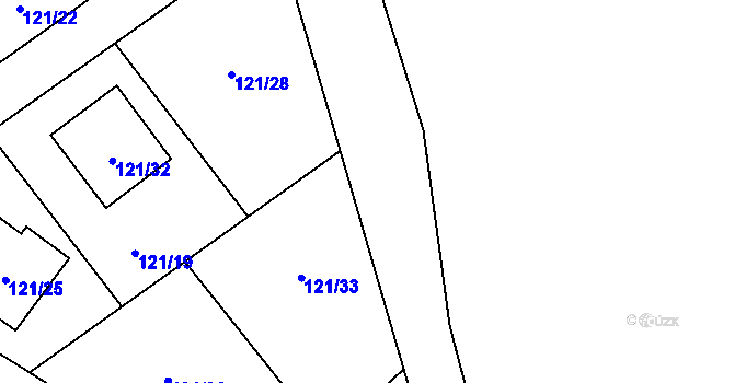 Parcela st. 121/10 v KÚ Chuchelná, Katastrální mapa