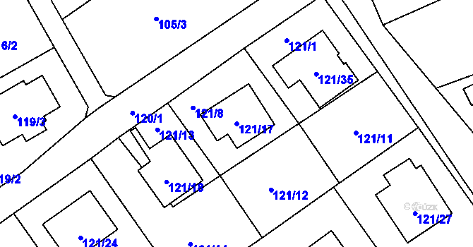 Parcela st. 121/17 v KÚ Chuchelná, Katastrální mapa