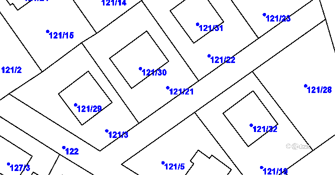 Parcela st. 121/21 v KÚ Chuchelná, Katastrální mapa
