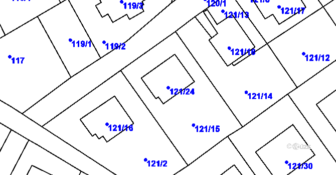 Parcela st. 121/24 v KÚ Chuchelná, Katastrální mapa