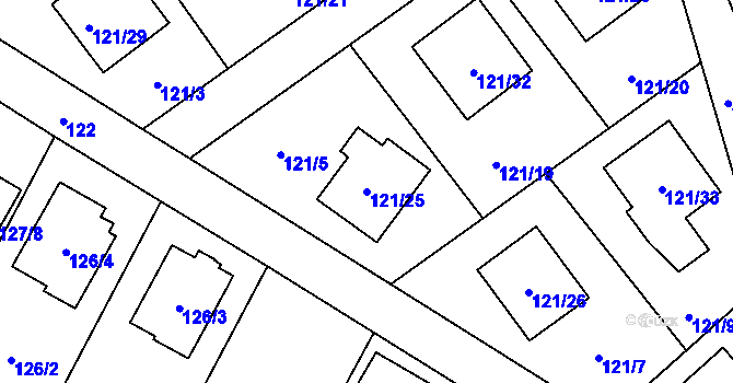 Parcela st. 121/25 v KÚ Chuchelná, Katastrální mapa