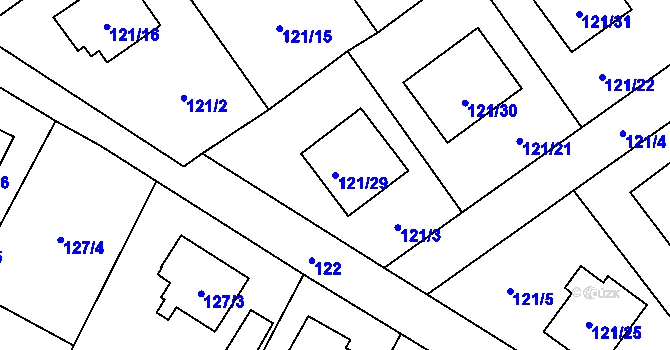 Parcela st. 121/29 v KÚ Chuchelná, Katastrální mapa