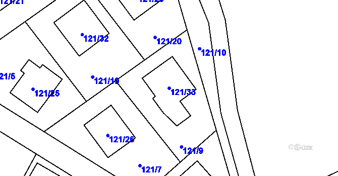 Parcela st. 121/33 v KÚ Chuchelná, Katastrální mapa