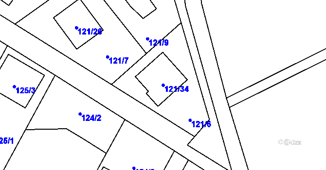 Parcela st. 121/34 v KÚ Chuchelná, Katastrální mapa