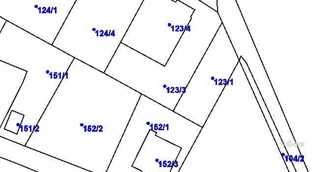 Parcela st. 123/3 v KÚ Chuchelná, Katastrální mapa