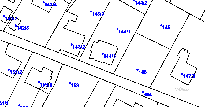 Parcela st. 144/3 v KÚ Chuchelná, Katastrální mapa