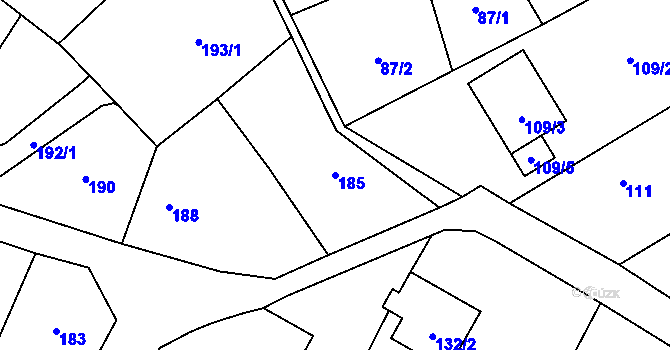 Parcela st. 185 v KÚ Chuchelná, Katastrální mapa
