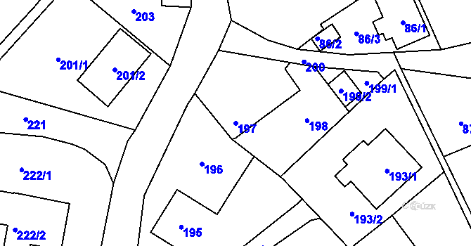 Parcela st. 197 v KÚ Chuchelná, Katastrální mapa