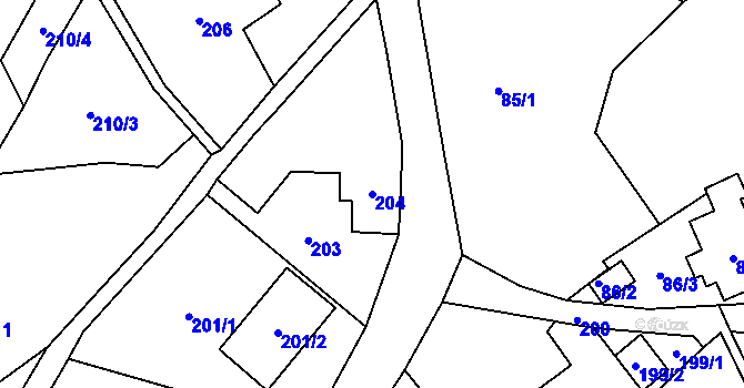 Parcela st. 204 v KÚ Chuchelná, Katastrální mapa