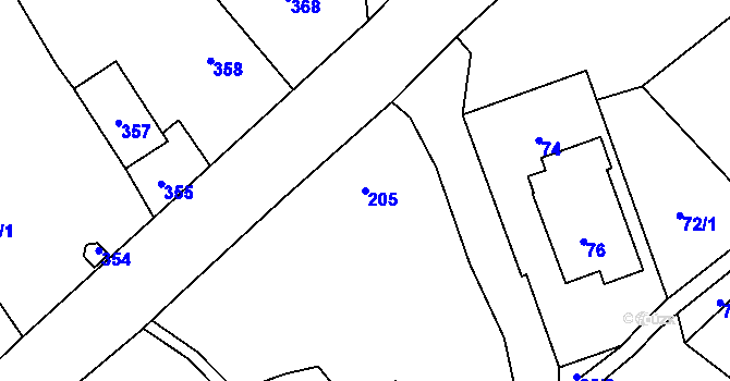 Parcela st. 205 v KÚ Chuchelná, Katastrální mapa