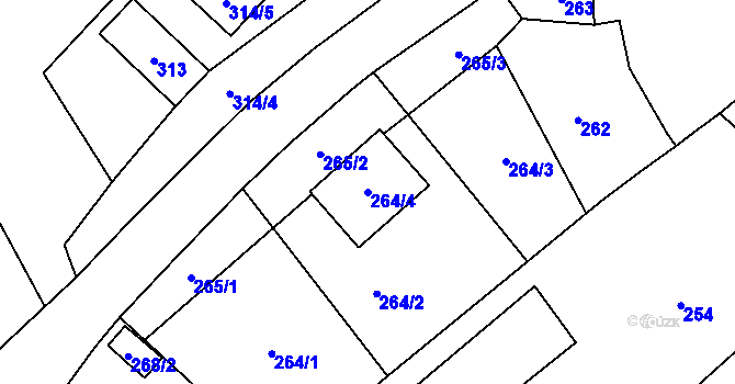 Parcela st. 264/4 v KÚ Chuchelná, Katastrální mapa