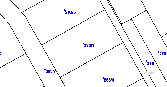 Parcela st. 283/1 v KÚ Chuchelná, Katastrální mapa