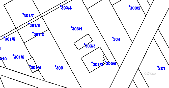Parcela st. 303/3 v KÚ Chuchelná, Katastrální mapa