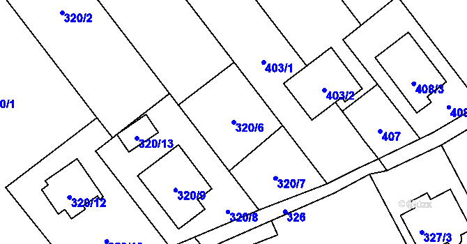 Parcela st. 320/6 v KÚ Chuchelná, Katastrální mapa