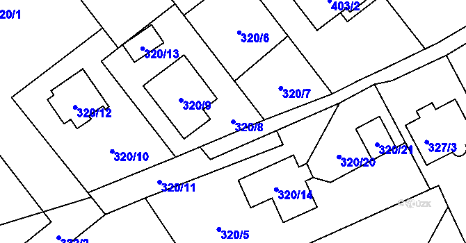 Parcela st. 320/8 v KÚ Chuchelná, Katastrální mapa