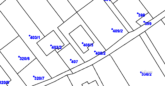 Parcela st. 408/3 v KÚ Chuchelná, Katastrální mapa
