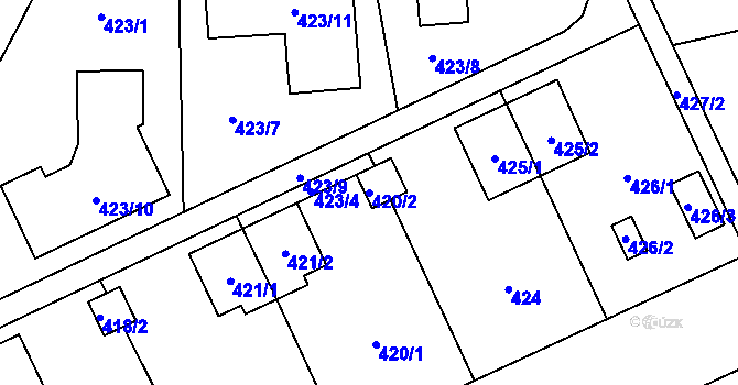 Parcela st. 420/2 v KÚ Chuchelná, Katastrální mapa