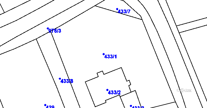 Parcela st. 433/1 v KÚ Chuchelná, Katastrální mapa