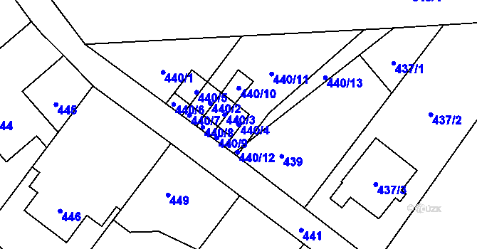 Parcela st. 440/4 v KÚ Chuchelná, Katastrální mapa