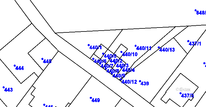 Parcela st. 440/5 v KÚ Chuchelná, Katastrální mapa