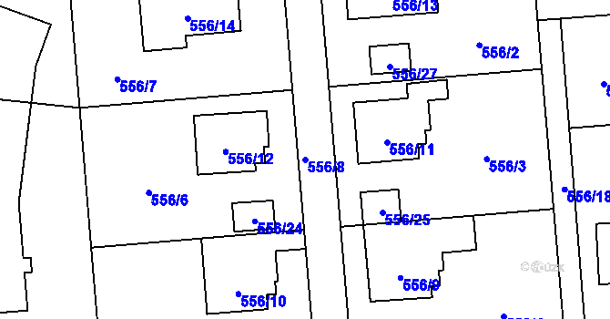 Parcela st. 556/8 v KÚ Chuchelná, Katastrální mapa
