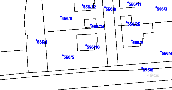Parcela st. 556/10 v KÚ Chuchelná, Katastrální mapa